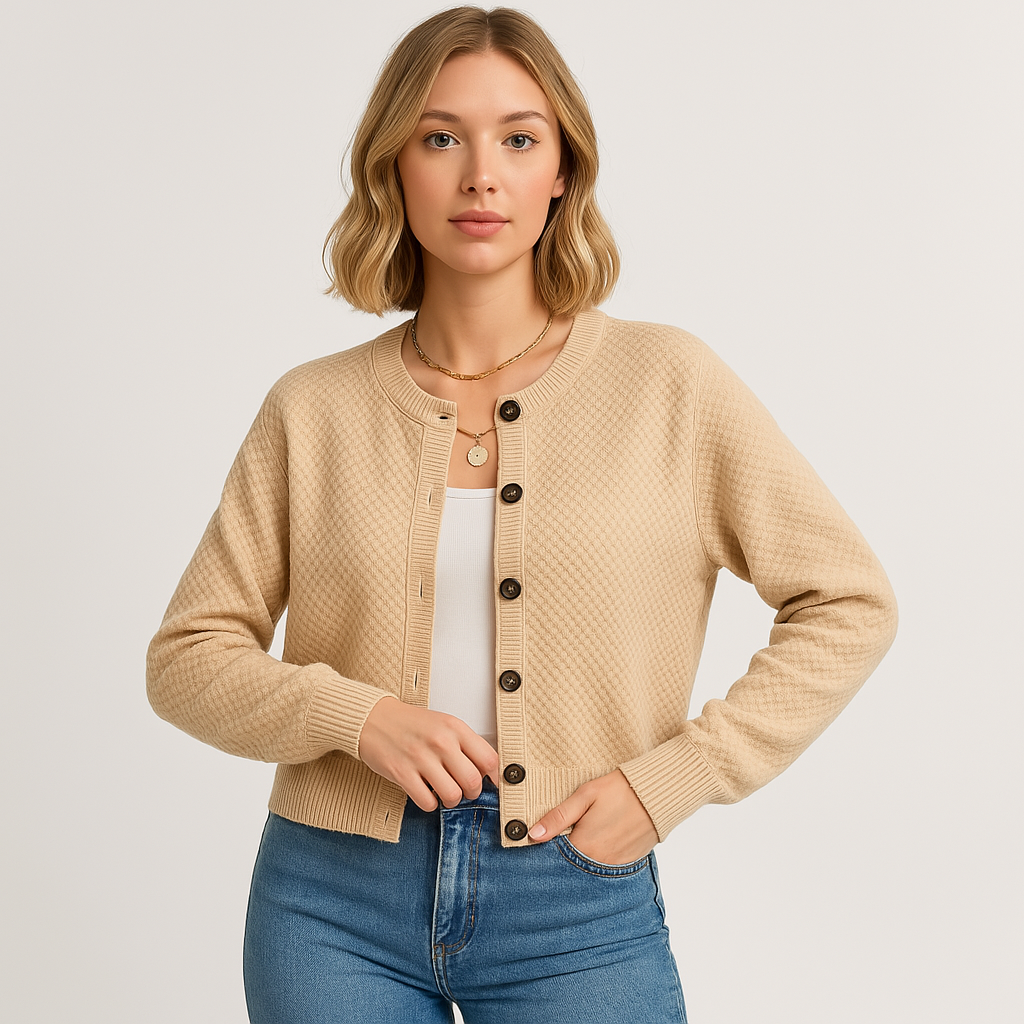 Cardigan Texturé Boutonné | Gris, Noir, Abricot | Style Minimal Chic