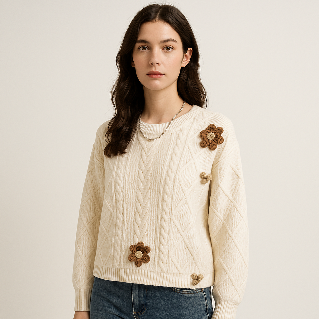 Sweat Tricoté à Fleurs 3D | Confort Décontracté | Élégance Texturée