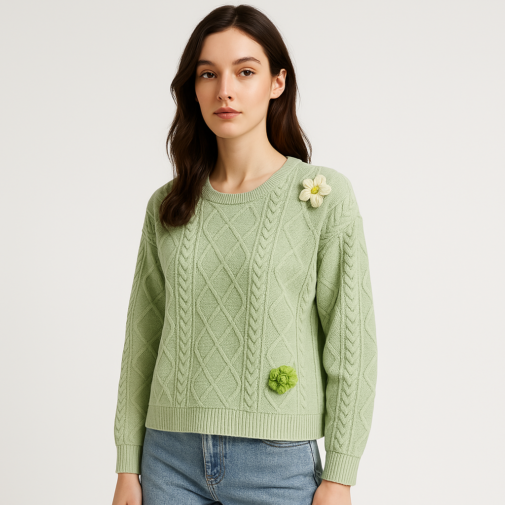 Sweat Tricoté à Fleurs 3D | Confort Décontracté | Élégance Texturée