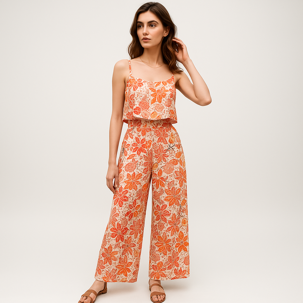 Ensemble Estival Fleuri | Orange | Léger & Ample