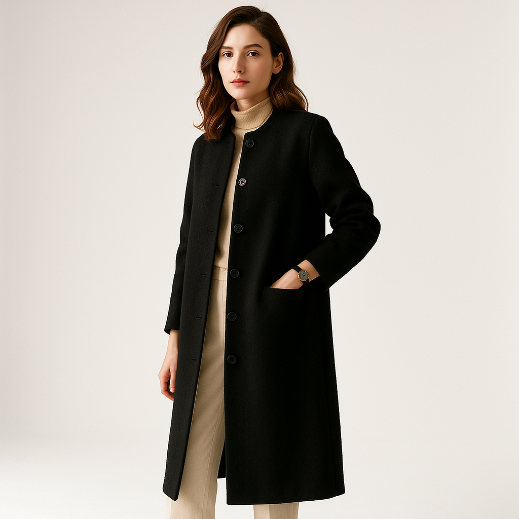 Manteau Long Minimaliste | Laine Mélangée | Élégance Structurée