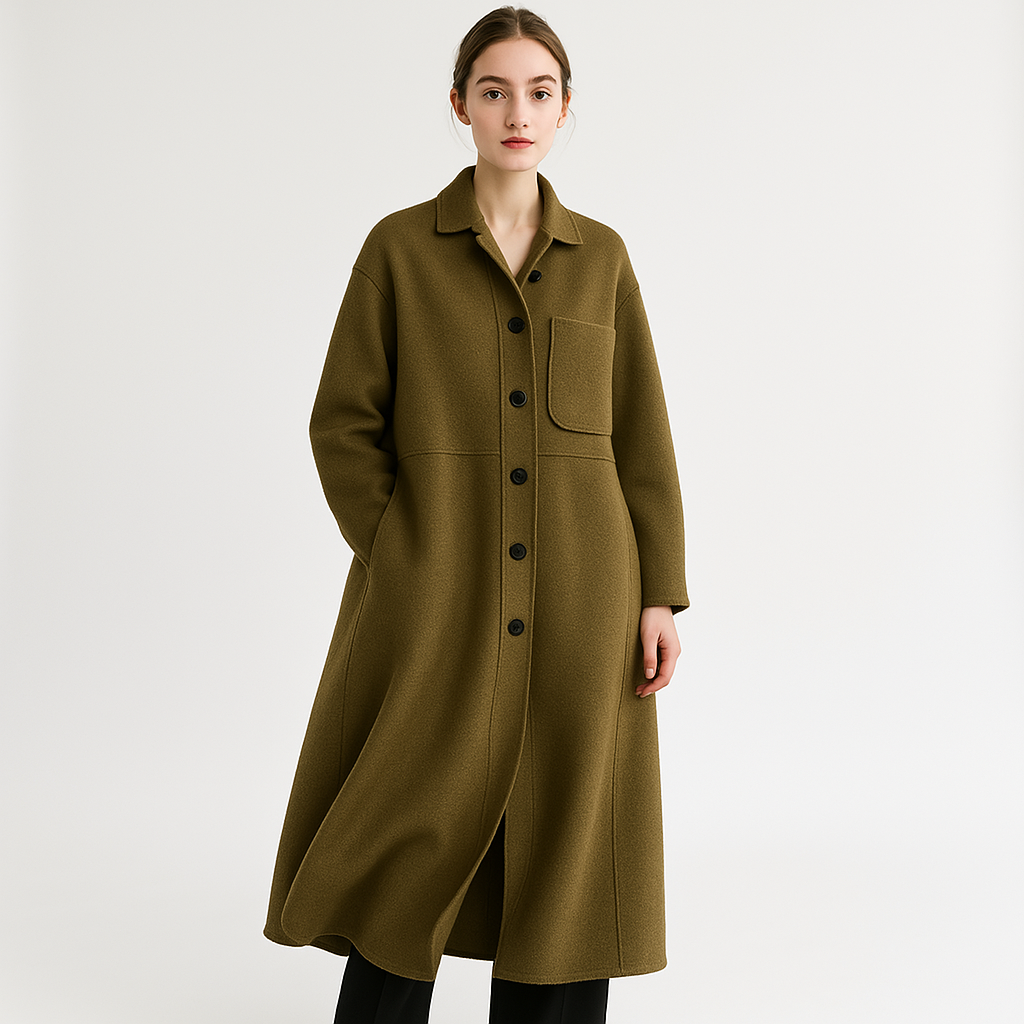 Manteau Long Minimaliste | Laine Mélangée | Élégance Structurée