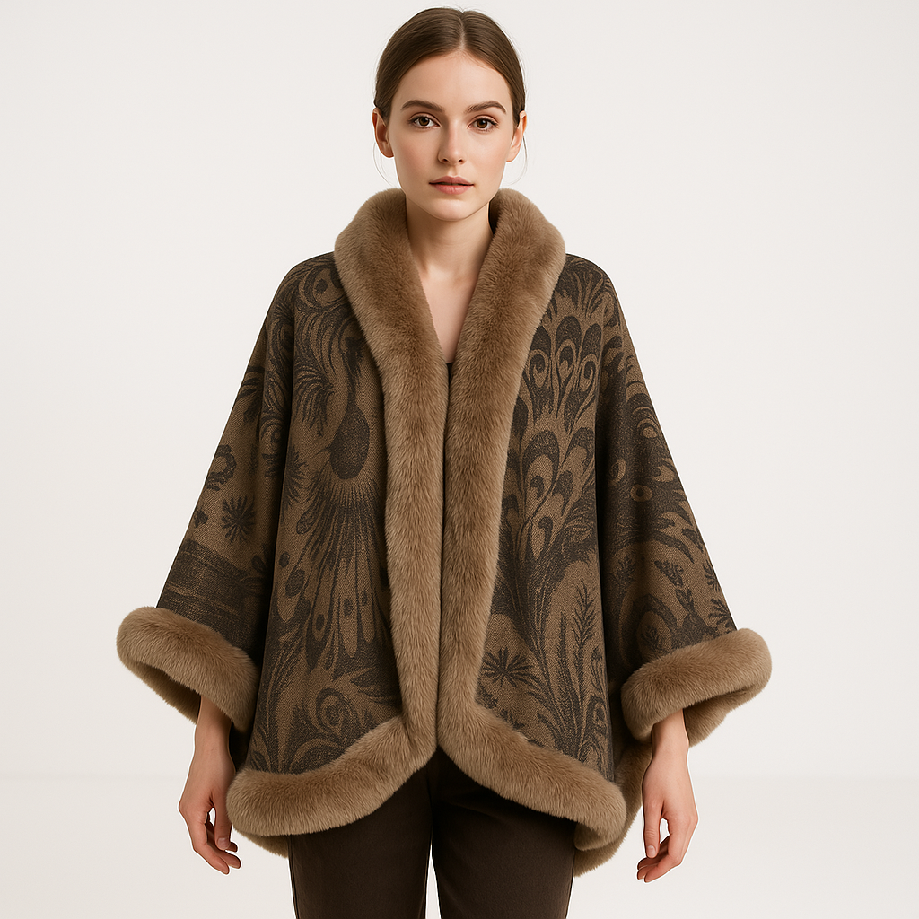Cape Élégante à Motifs | Fausse Fourrure | Douceur et Raffinement