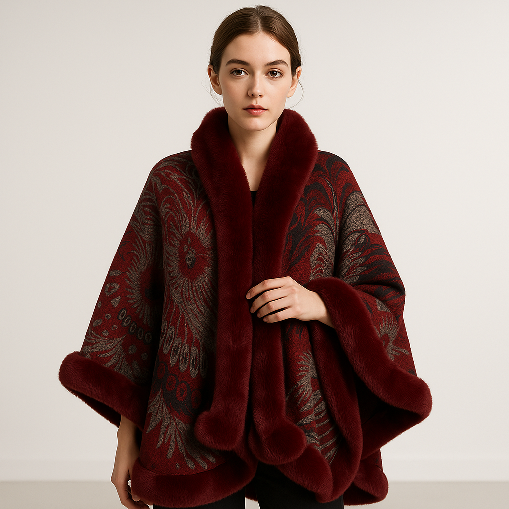 Cape Élégante à Motifs | Fausse Fourrure | Douceur et Raffinement