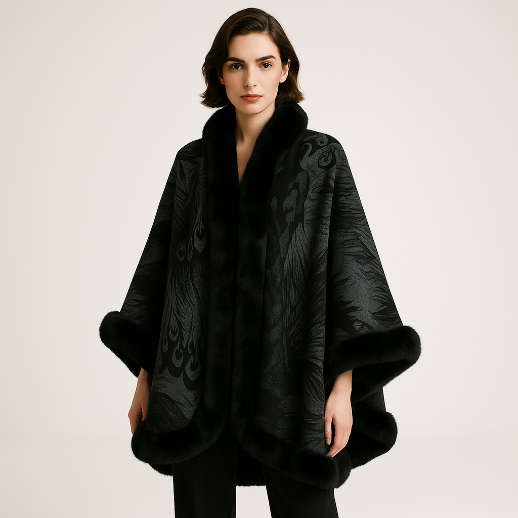 Cape Élégante à Motifs | Fausse Fourrure | Douceur et Raffinement