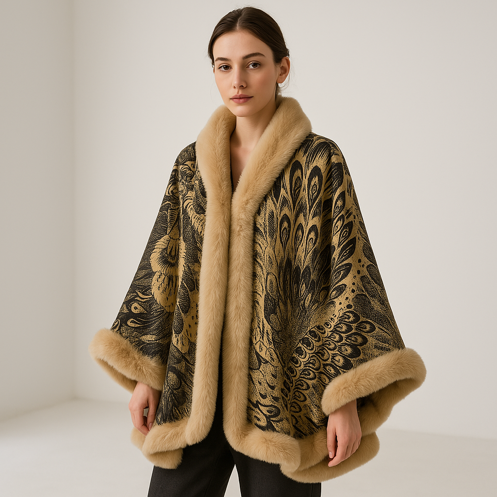 Cape Élégante à Motifs | Fausse Fourrure | Douceur et Raffinement