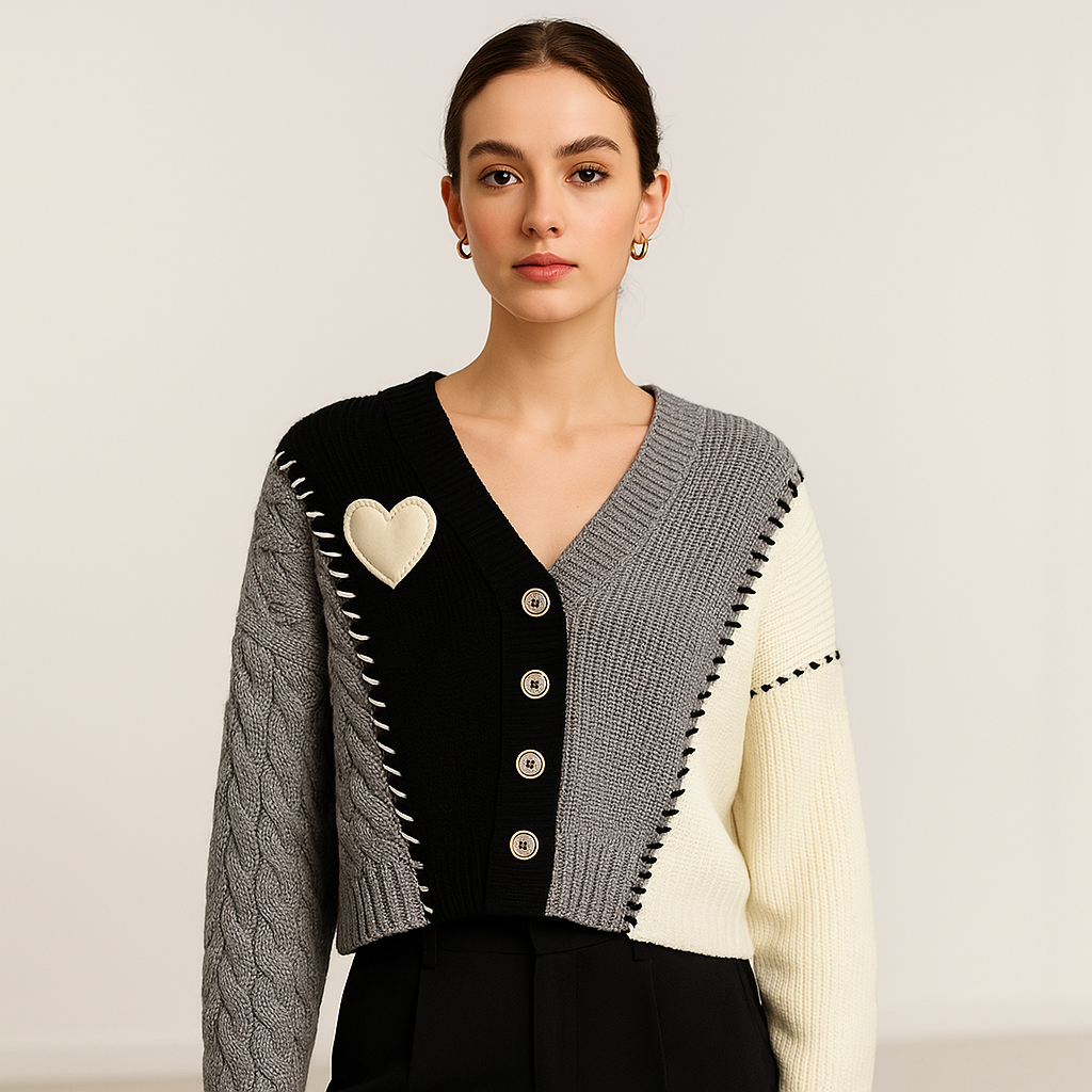 Gilet Patchwork Cœur | Tricolore | Style Décontracté Tendance