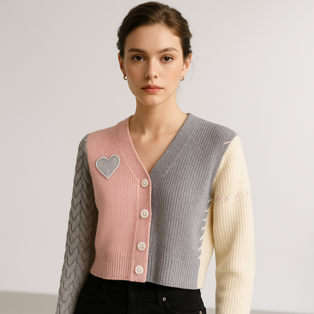 Gilet Patchwork Cœur | Tricolore | Style Décontracté Tendance