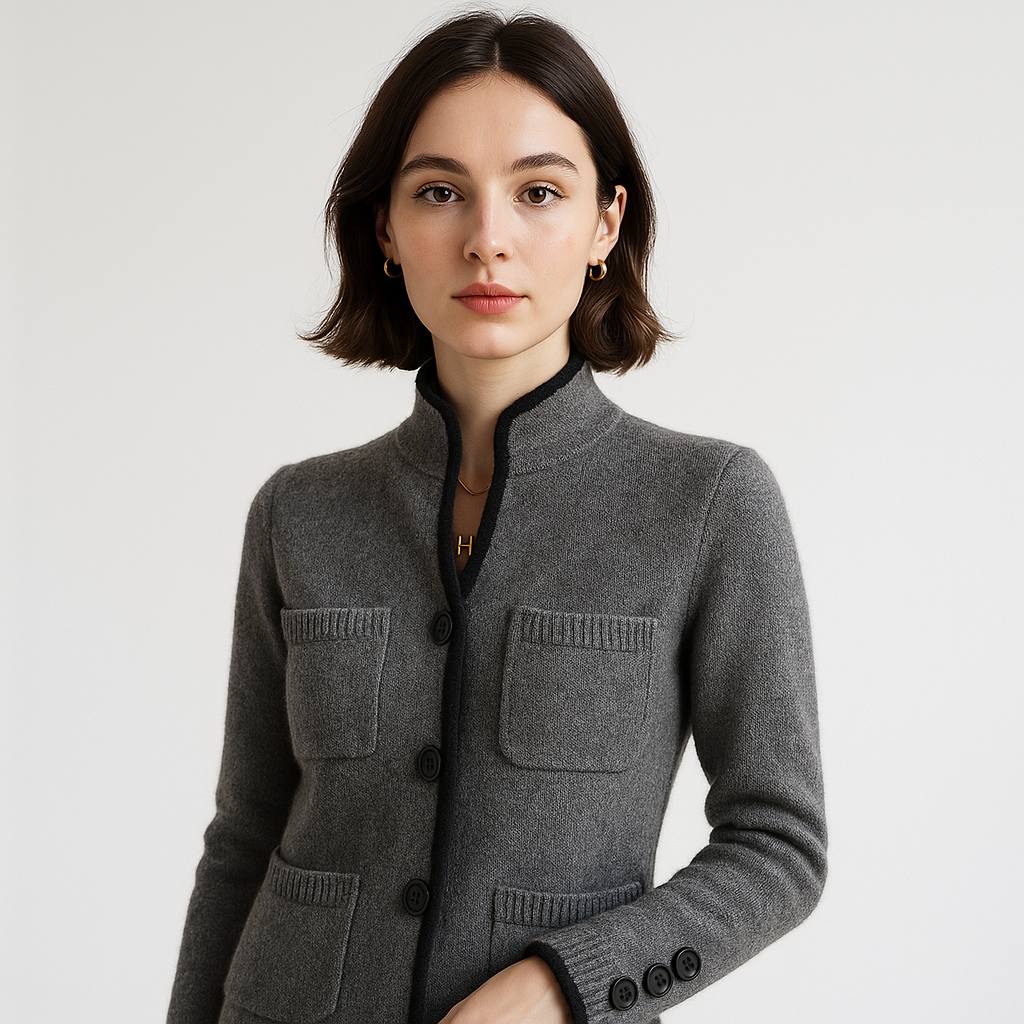 Cardigan Col Montant Boutonné | Détail Contrasté | Élégance Décontractée