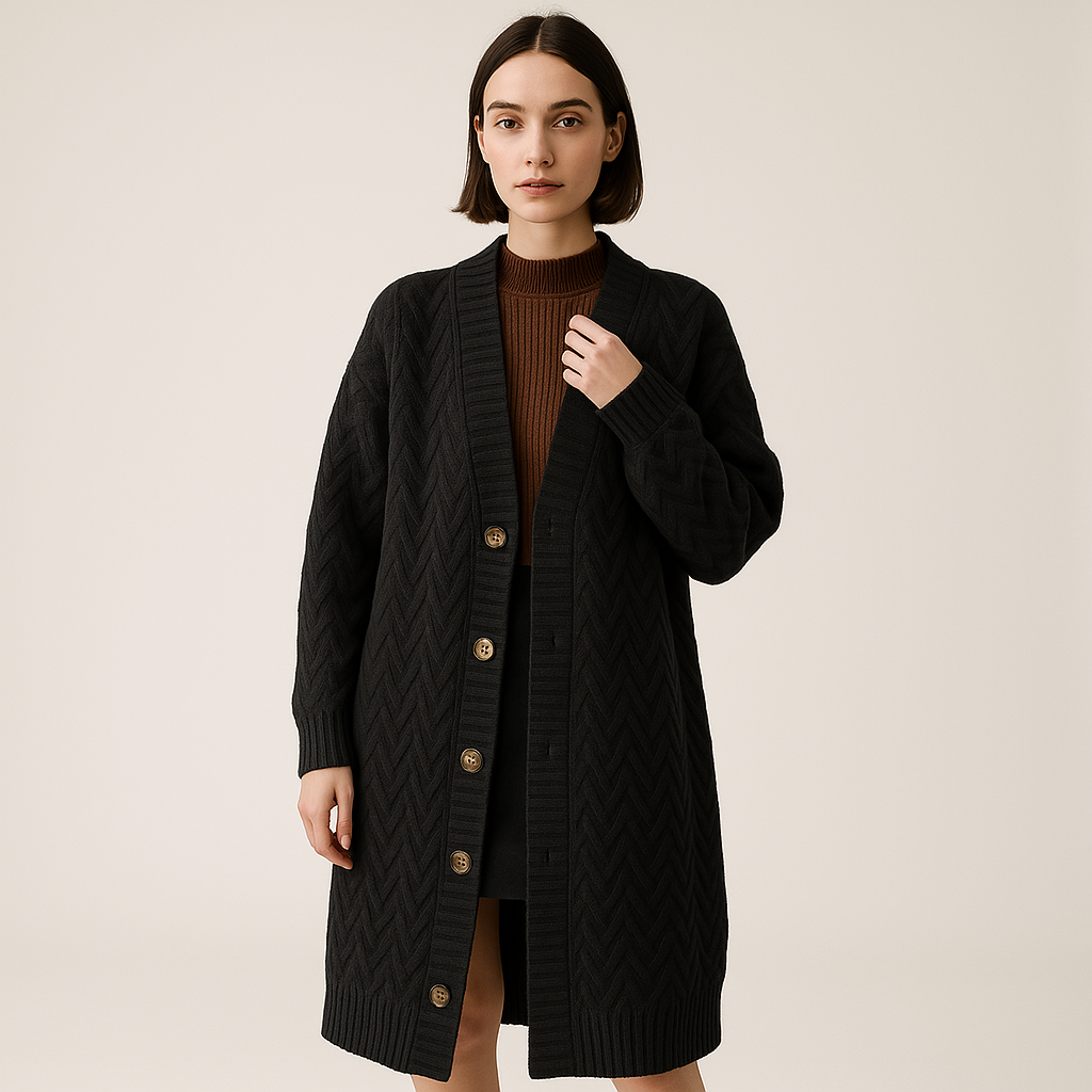 Gilet Long en Maille Torsadée | Boutonné | Style Cocooning