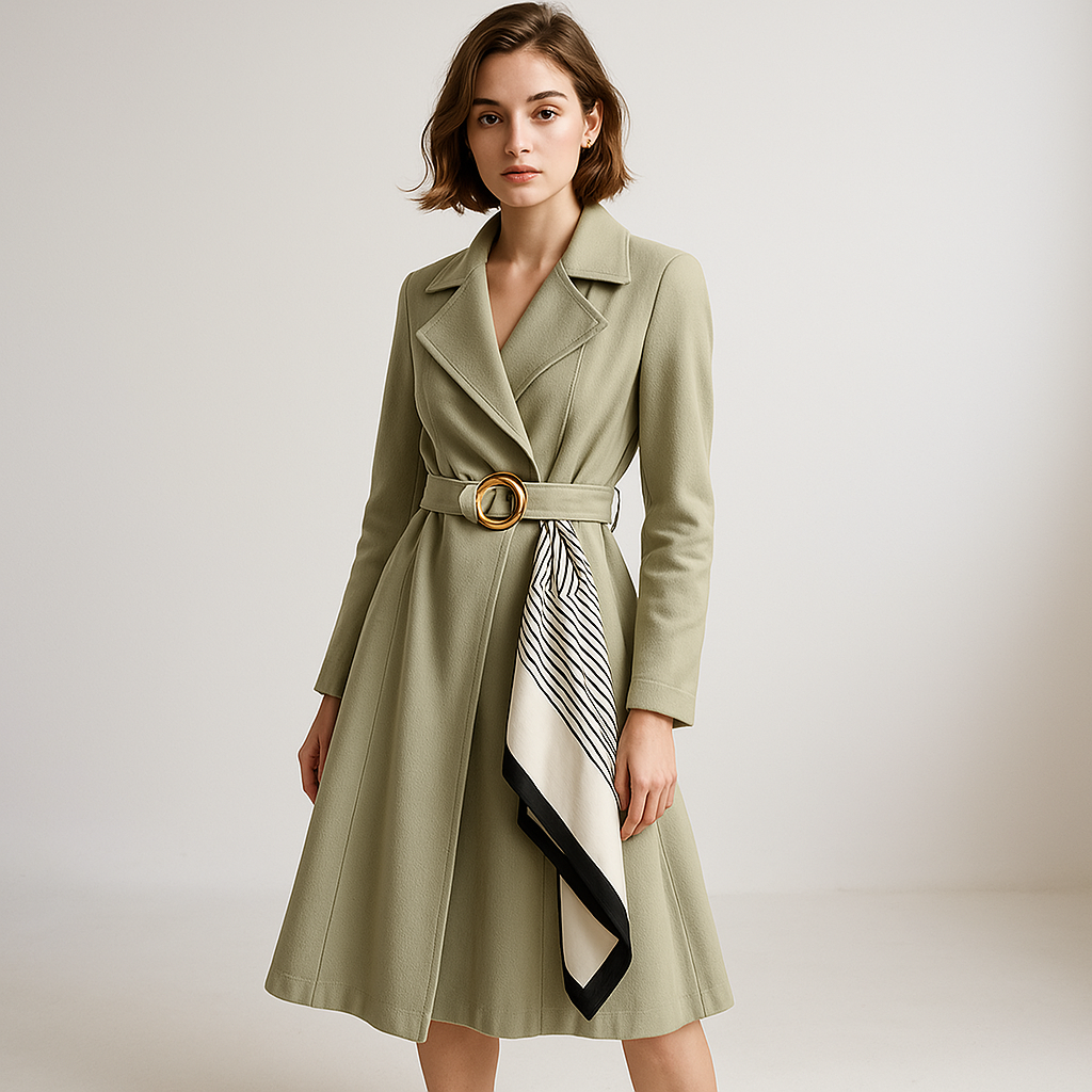 Trench Ceinturé avec Foulard | Élégance Chic | Coupe Mi-longue