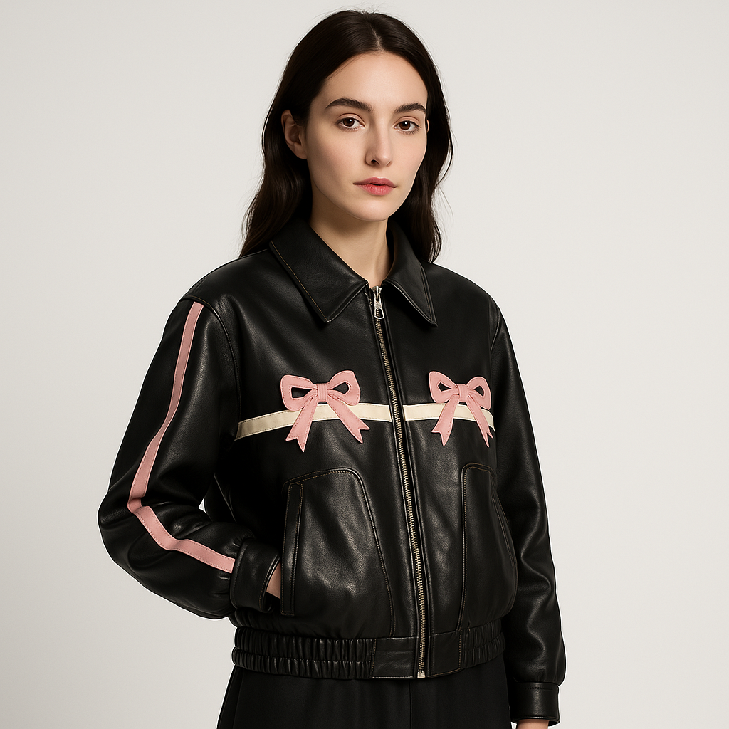 Veste Bomber en Similicuir avec Nœuds | Originale & Stylée | Coupe Oversized