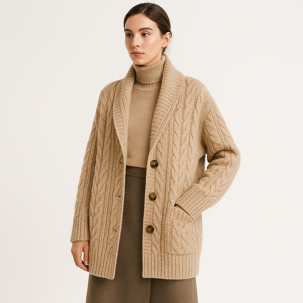 Long Cardigan Torsadé | Tricot | Chaud et Décontracté
