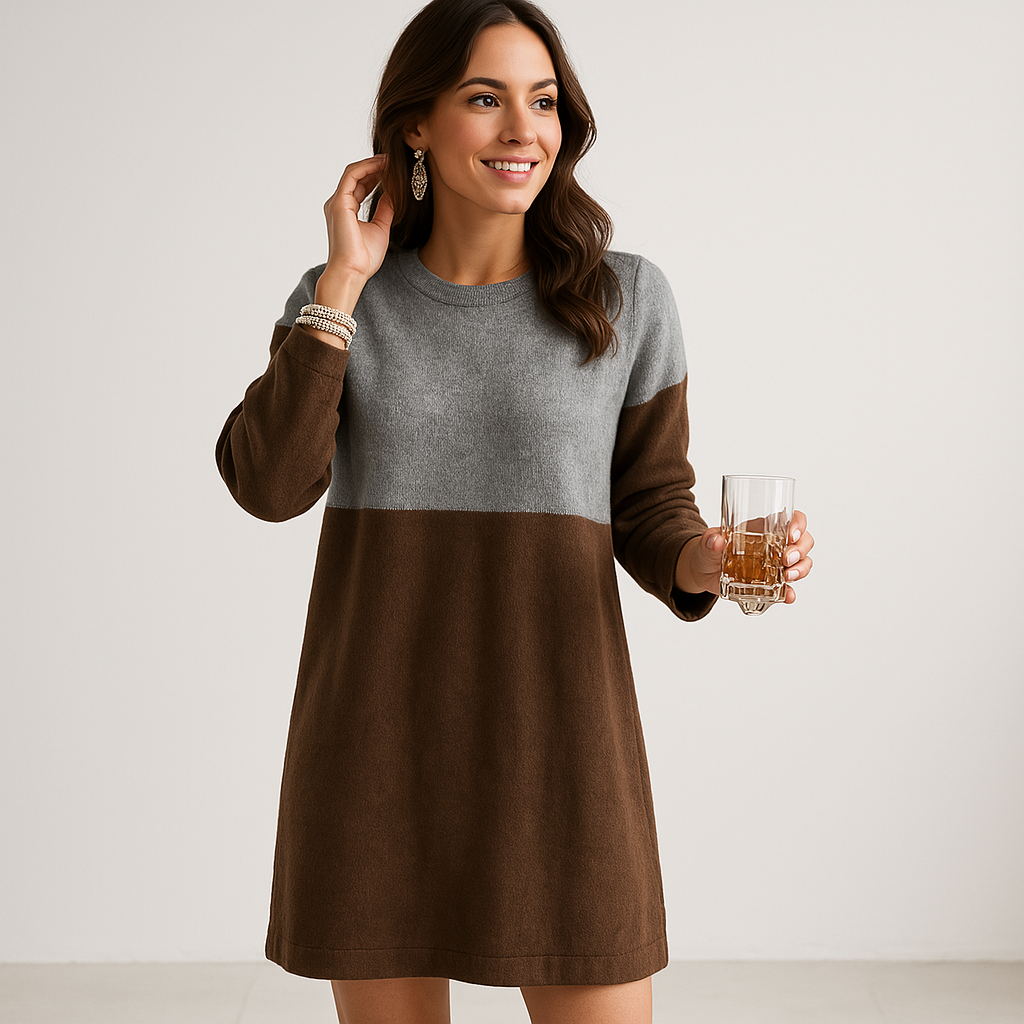 Robe Pull Élégante | Bicolore | Confort et Chaleur