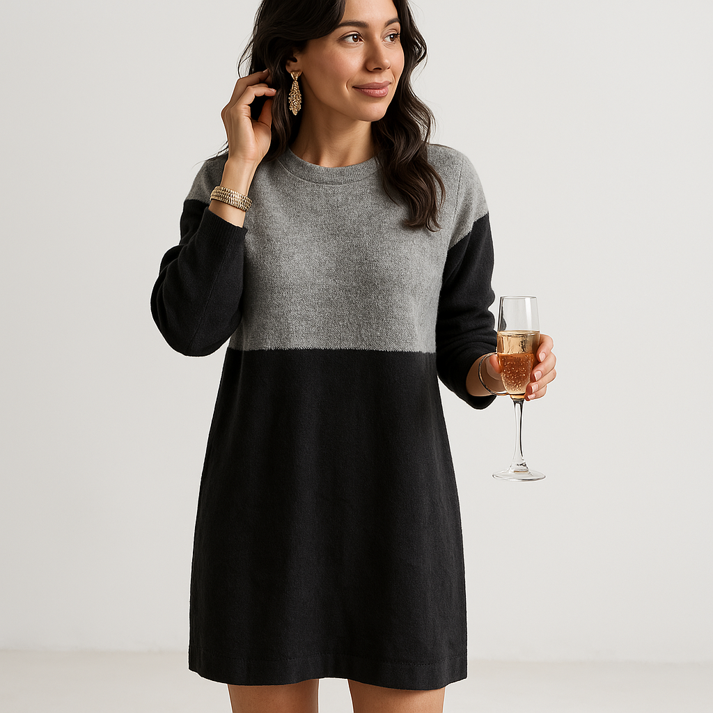 Robe Pull Élégante | Bicolore | Confort et Chaleur