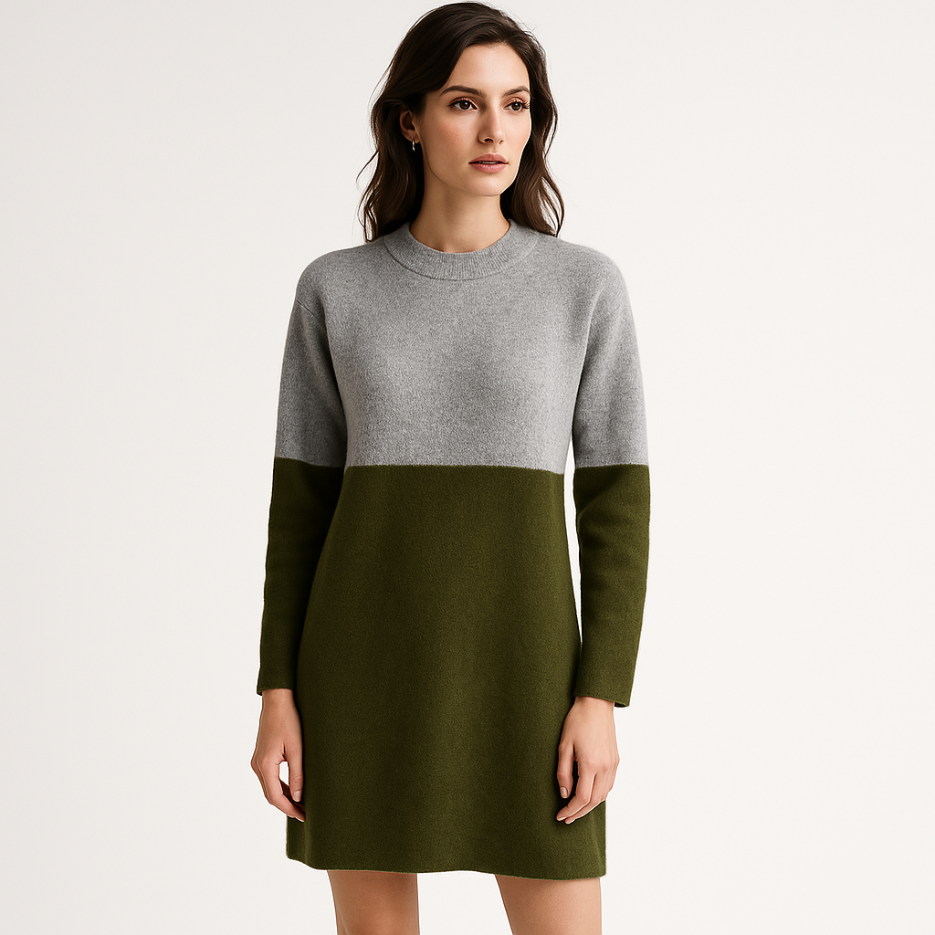 Robe Pull Élégante | Bicolore | Confort et Chaleur