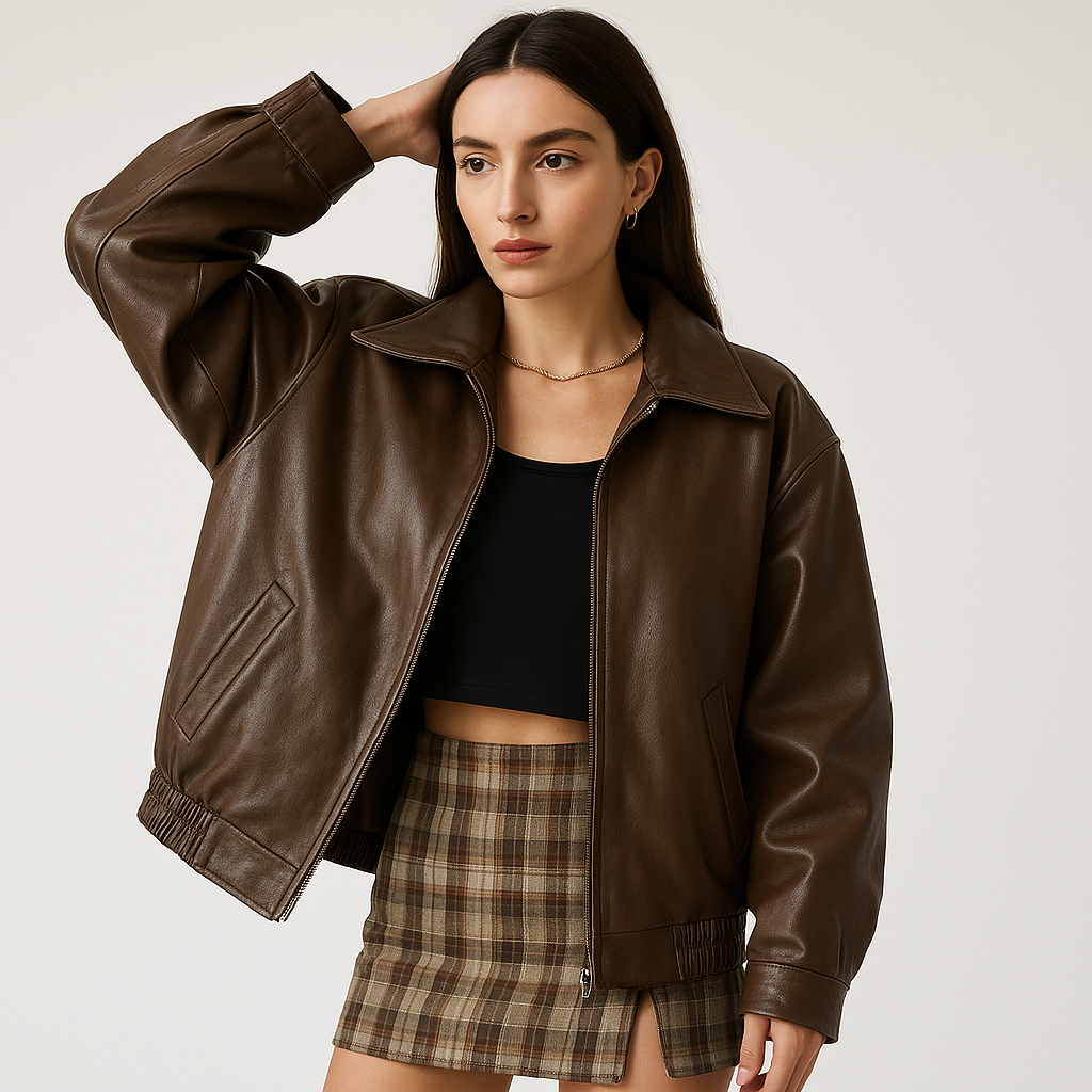 Veste Simili Cuir Oversize | Marron | Style Urbain & Intemporel
