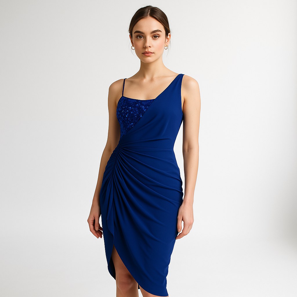 Robe de Soirée Asymétrique | Sequins & Drapé | Élégance Nocturne