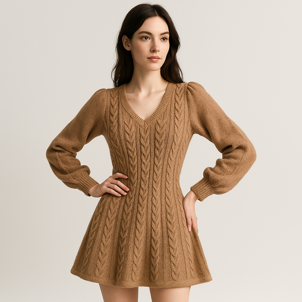 Robe Pull Maille Torsadée | Tricot Douillet | Look Hiver Élégant
