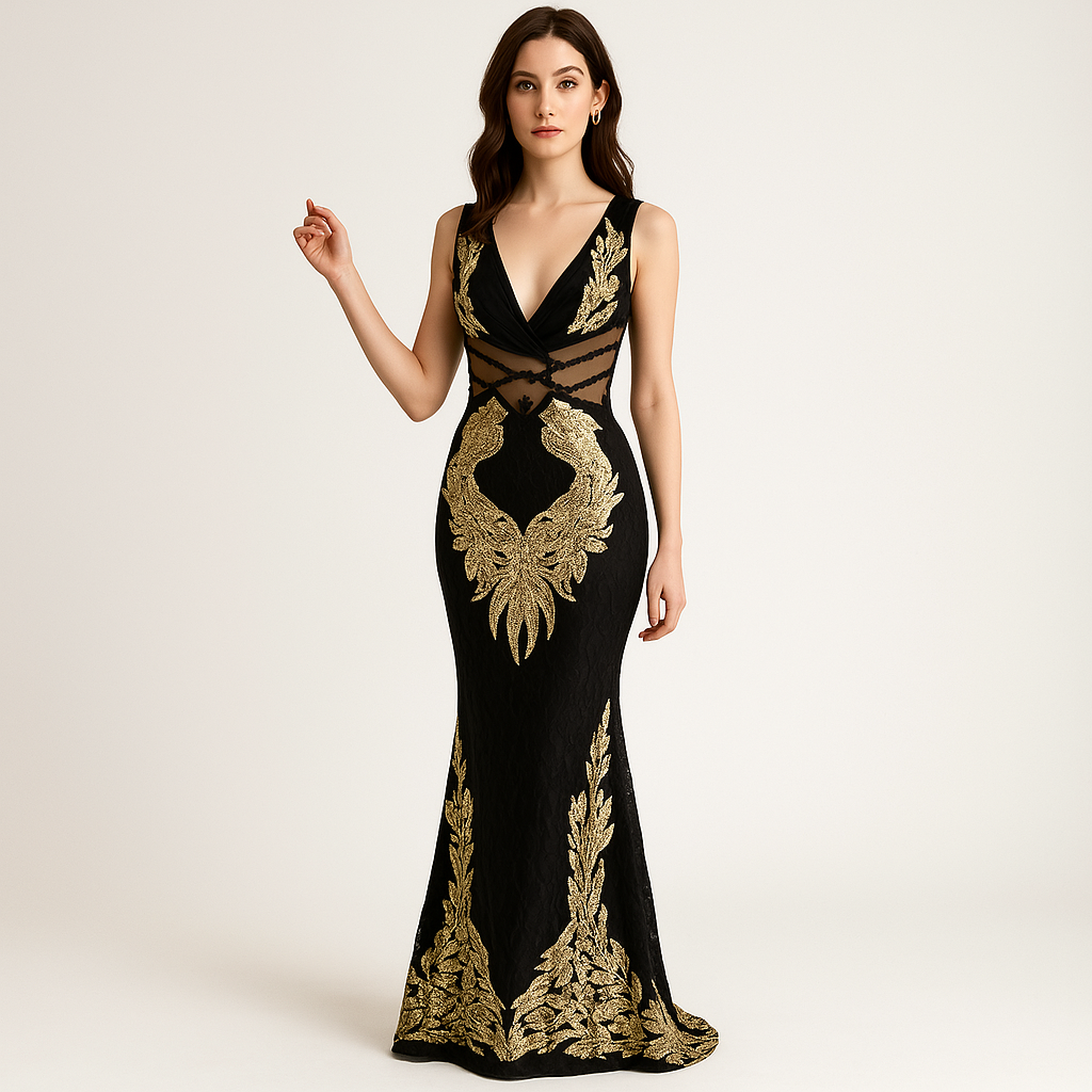 Robe de Soirée Longue | Sequins Dorés ou Argentés | Silhouette Sirène