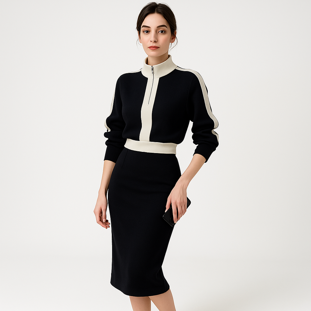 Ensemble Robe Sport Chic | Contrasté Noir & Blanc | Confort et Style Urbain