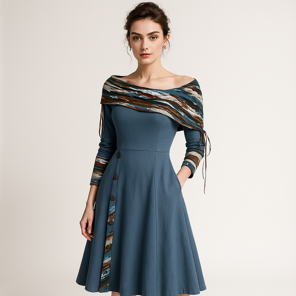 Robe Midi Graphique | Élégante & Asymétrique | Chic et Confortable