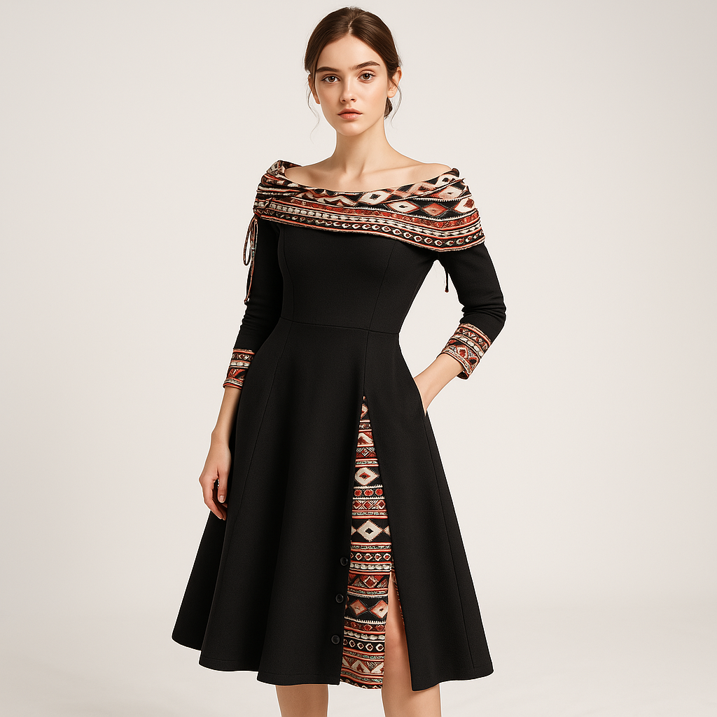 Robe Midi Graphique | Élégante & Asymétrique | Chic et Confortable