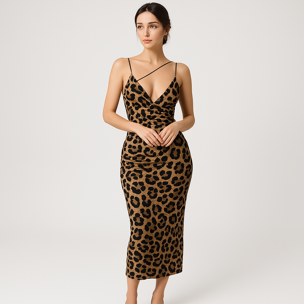 Robe Moulante Imprimé Animal | Bretelles Asymétriques