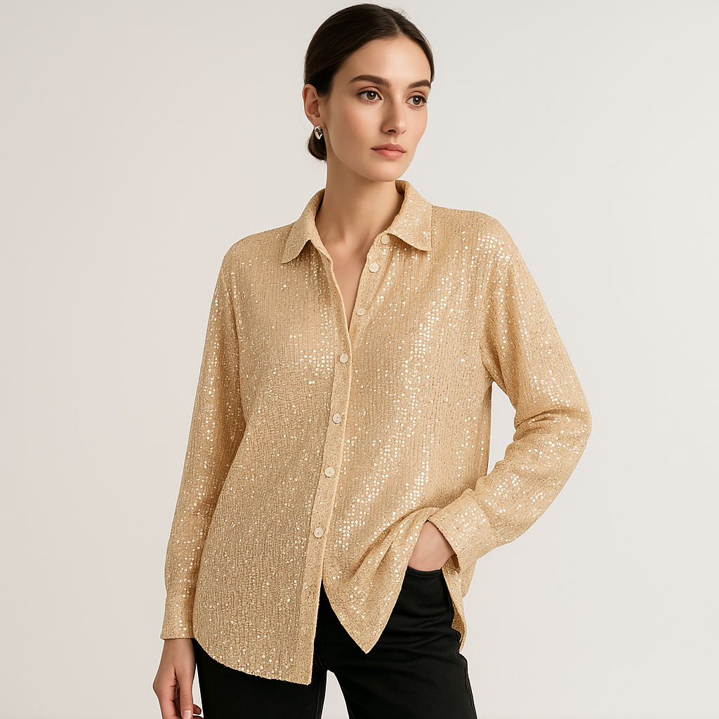 Chemise à Sequins Glamour | Brillance Festive | Style Chic de Nuit