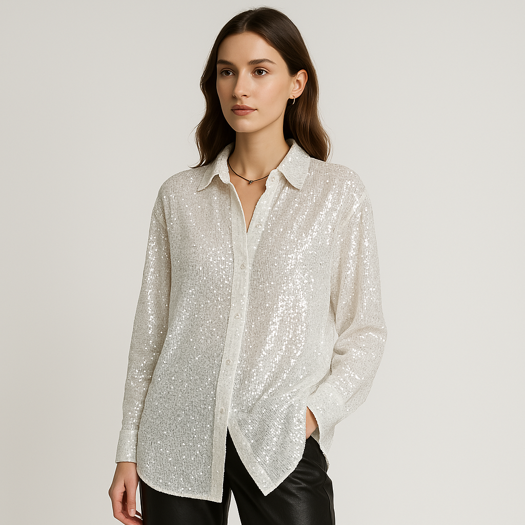 Chemise à Sequins Glamour | Brillance Festive | Style Chic de Nuit