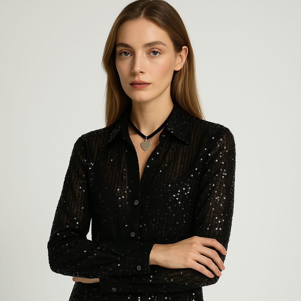 Chemise à Sequins Glamour | Brillance Festive | Style Chic de Nuit