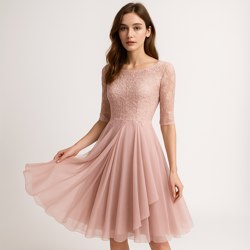 Robe Élégante Dentelle & Tulle | Silhouette Fluide | Idéale pour les Occasions Spéciales