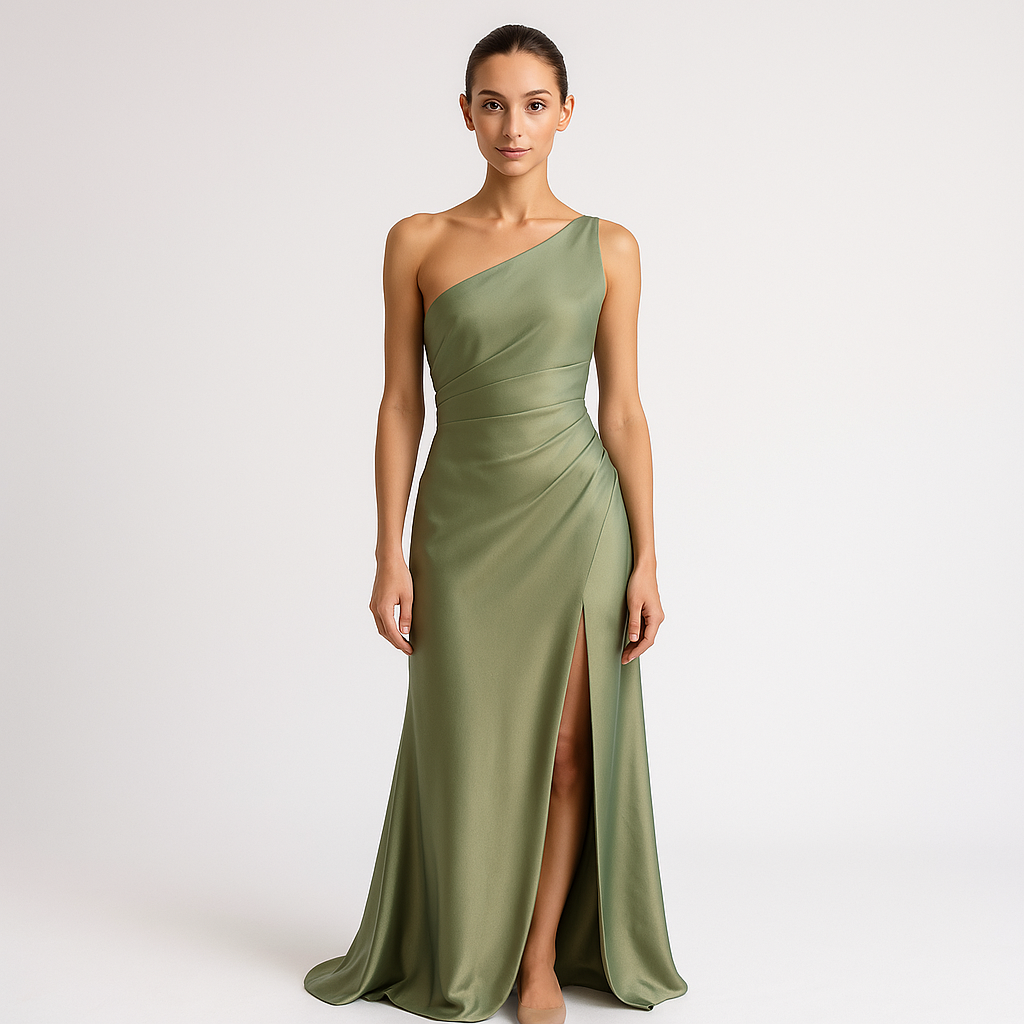 Robe Longue Satinée Asymétrique | Élégance Naturelle | Finition Luxe