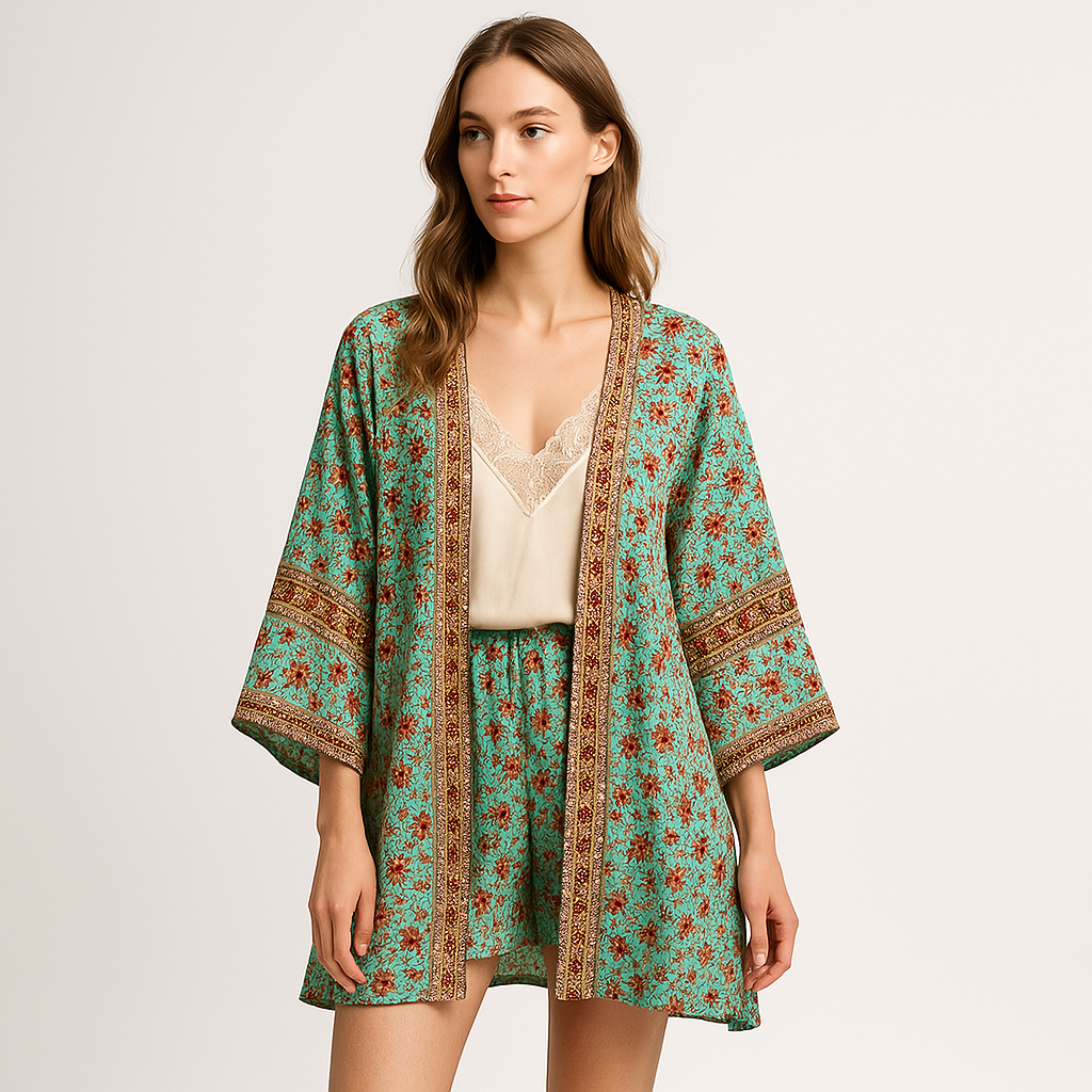 Kimono Bohème Léger | Motif Vintage | Style Estival Décontracté