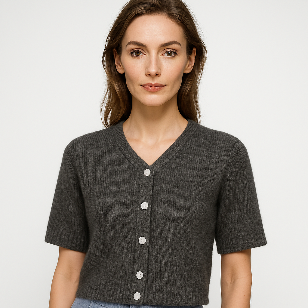Cardigan Court Boutonné | Tricot Doux | Manches Courtes Décontractées