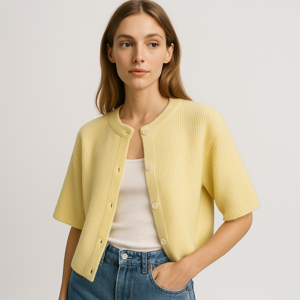 Cardigan Court Boutonné | Tricot Doux | Manches Courtes Décontractées