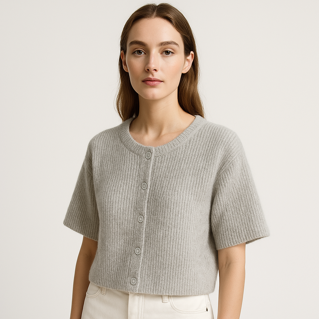 Cardigan Court Boutonné | Tricot Doux | Manches Courtes Décontractées