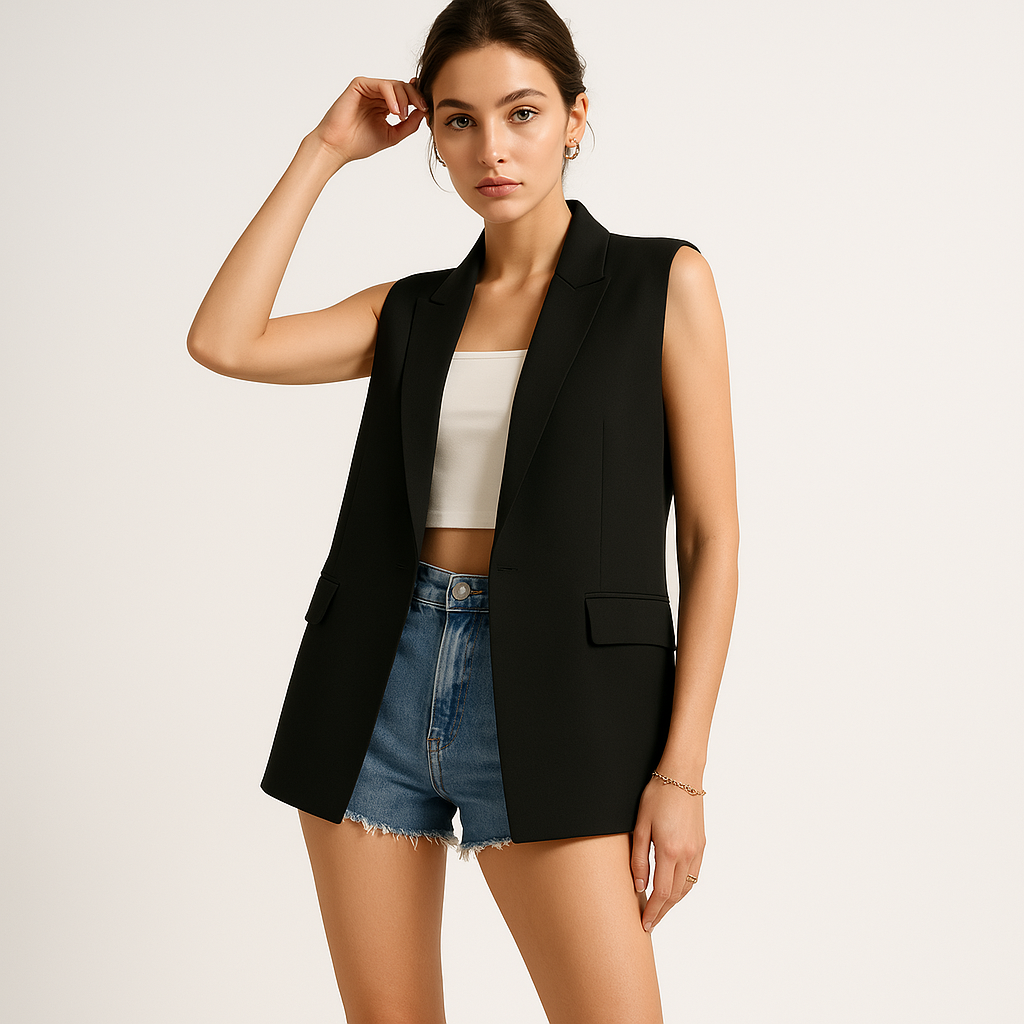 Gilet Blazer Sans Manches | Élégant | Noir Intemporel