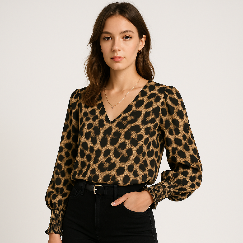 Blouse Léopard Chic | Manches Bouffantes | Tendance Féline