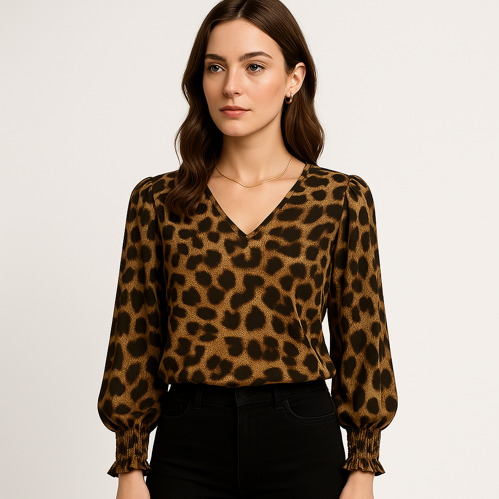 Blouse Léopard Chic | Manches Bouffantes | Tendance Féline