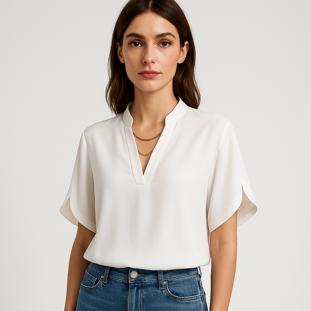 Blouse fluide col fendu | Manches courtes | Style minimaliste