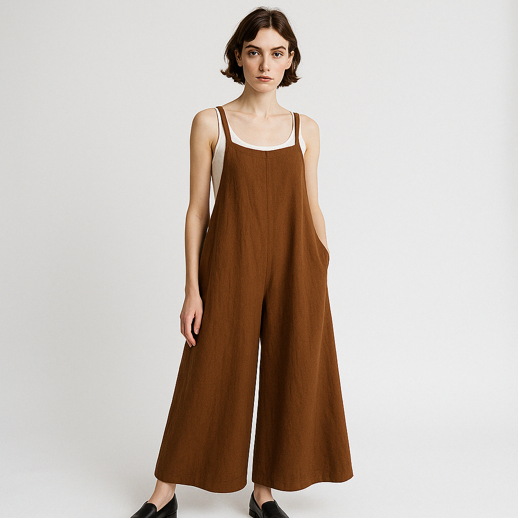 Combinaison Large en Lin | Bretelles Fines | Look Décontracté et Chic