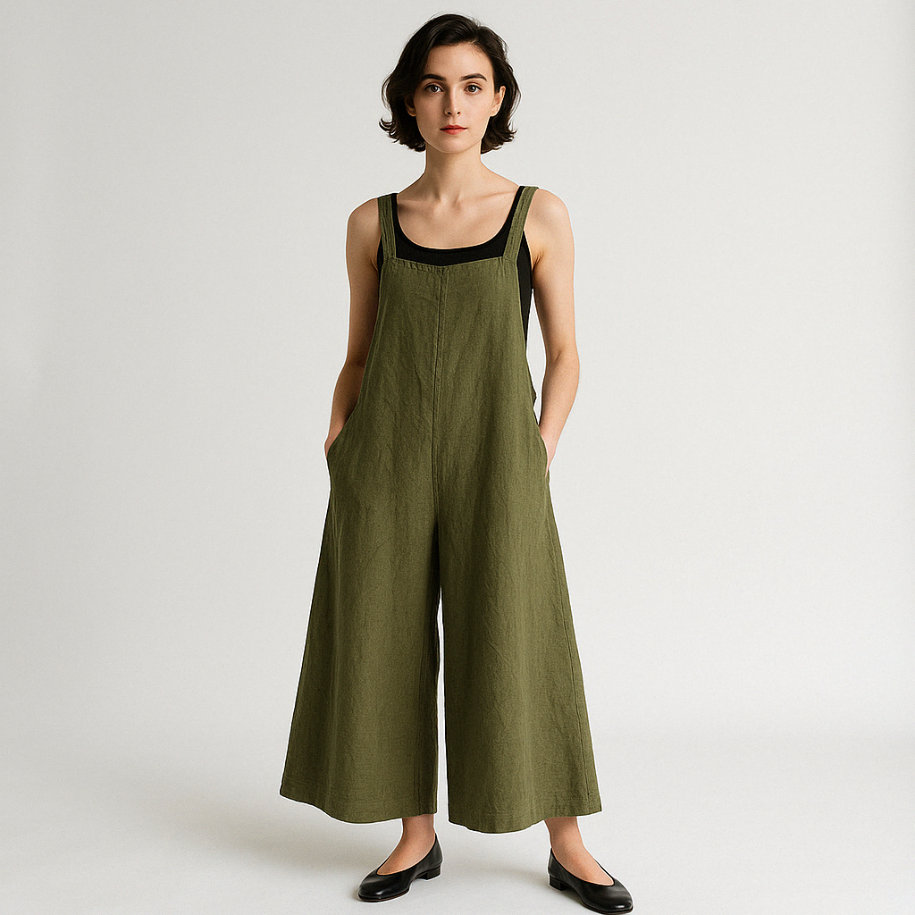 Combinaison Large en Lin | Bretelles Fines | Look Décontracté et Chic
