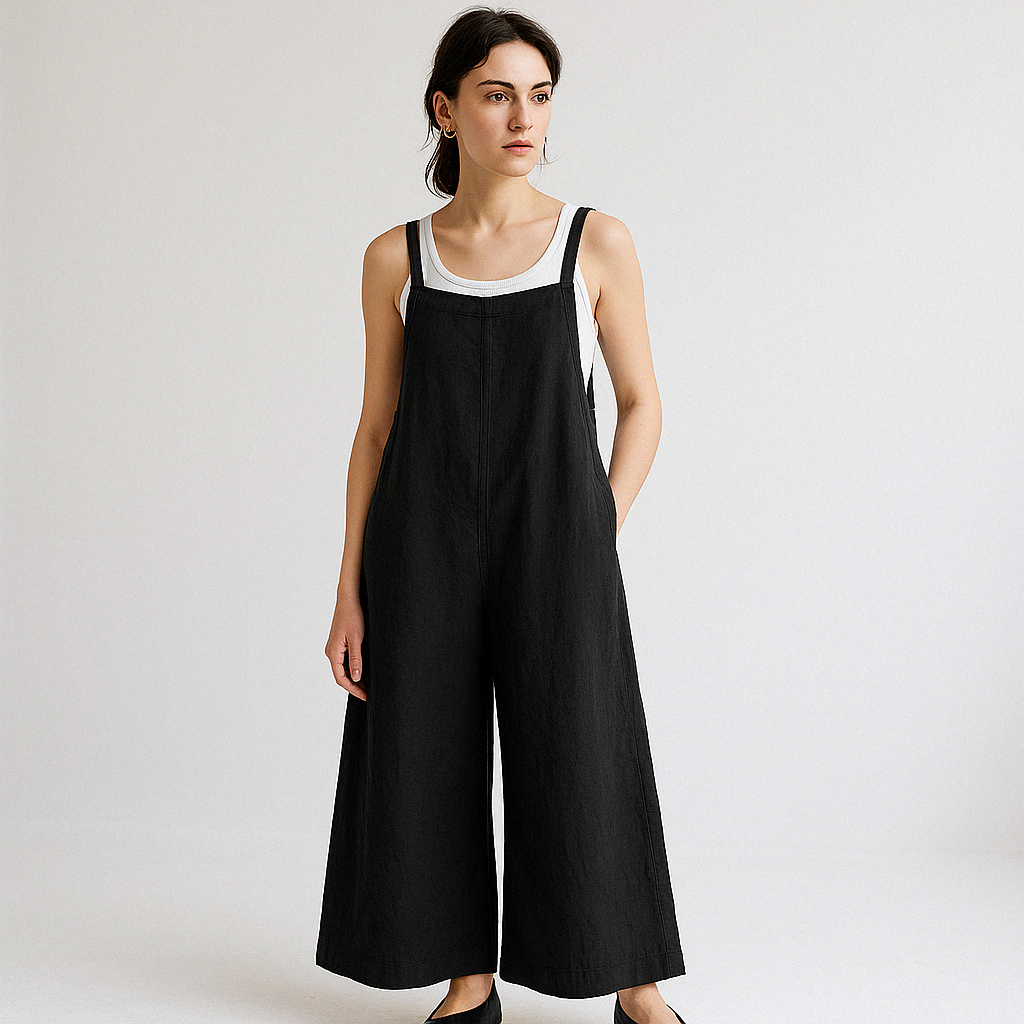 Combinaison Large en Lin | Bretelles Fines | Look Décontracté et Chic