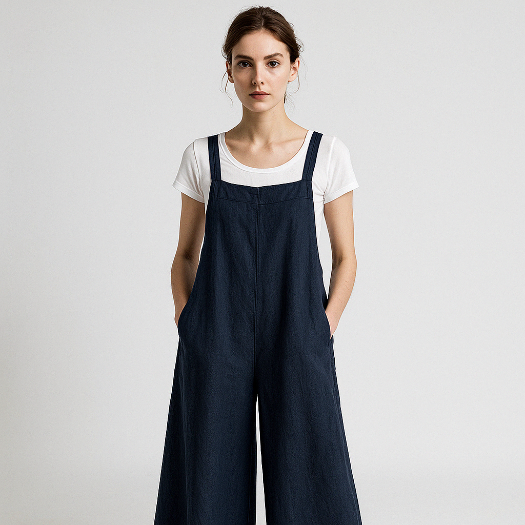 Combinaison Large en Lin | Bretelles Fines | Look Décontracté et Chic