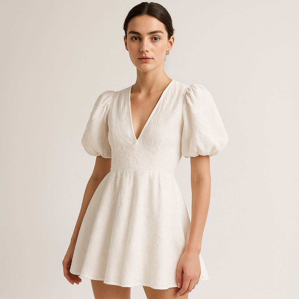 Robe Courte Brodée | Blanche | Élégante et Légère