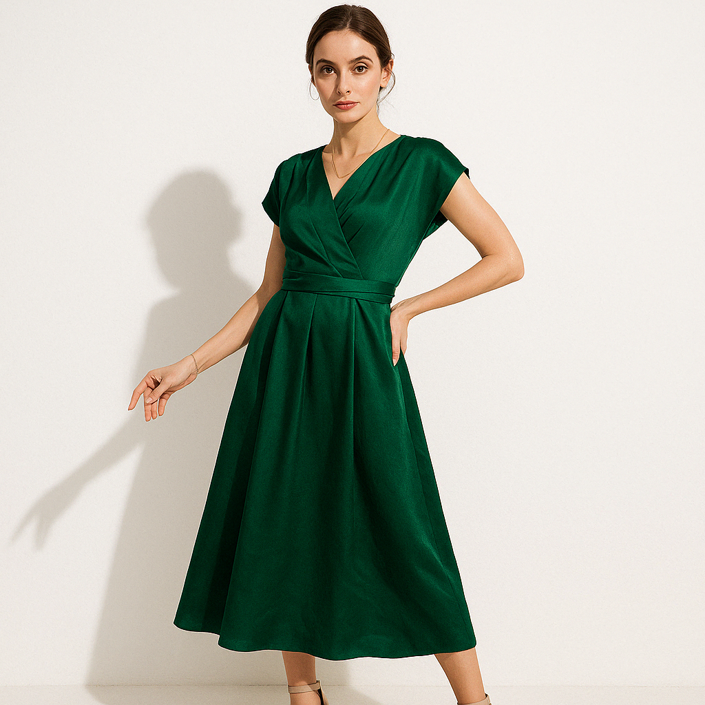 Robe Satinée Midi | Élégance Fluide | Tissu Brillant Doux