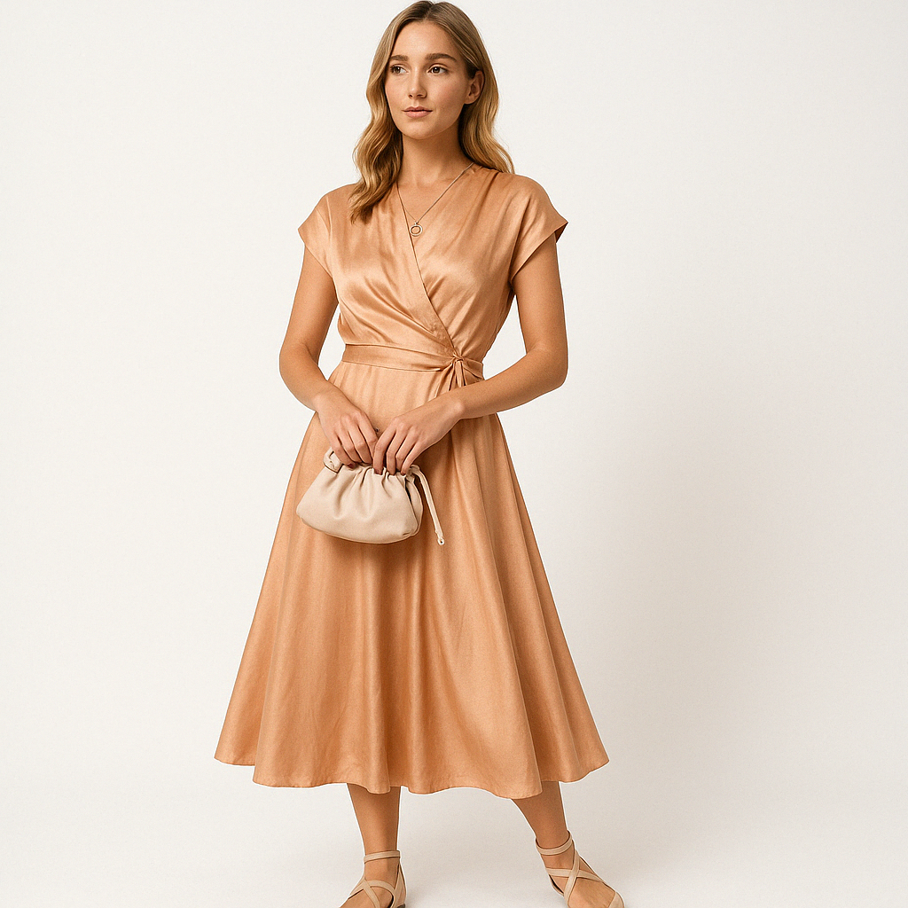 Robe Satinée Midi | Élégance Fluide | Tissu Brillant Doux