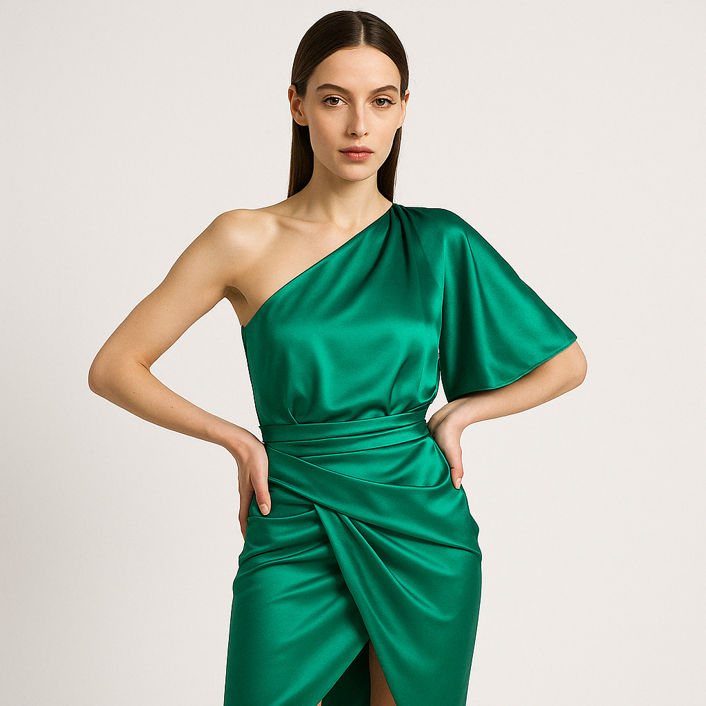 Robe Asymétrique Satinée | Élégante | Fluide et Chic