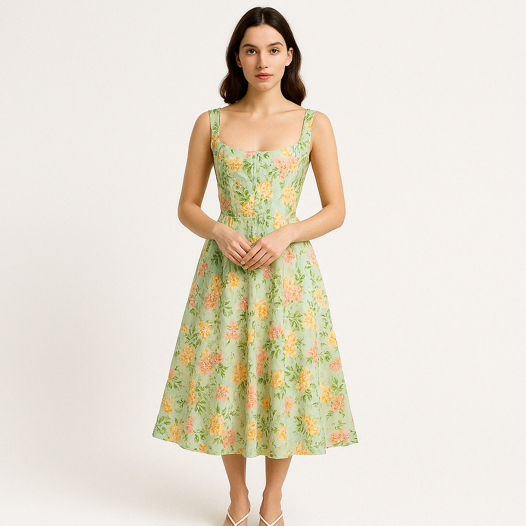 Robe Fleurie Mi-Longue | Élégance Romantique | Légère et Colorée
